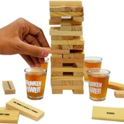 Qualix Drankspel - Jenga - Stapeltoren - Drunken / Tipsy Tower - Drinkspel - Gezelschapsspel - Incl 4 Glazen Shot Cups -Spellen-voor-volwassenen Verkoop 550x395 7