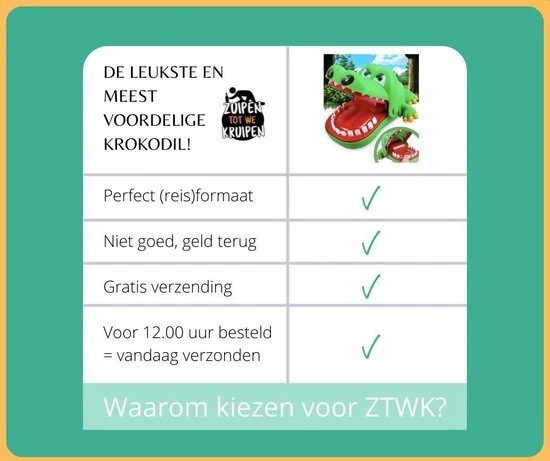 Merkloos Bijtende Krokodil - Krokodil Met Kiespijn - Krokodillen Tandenspel - Drankspel 4 Merkloos Bijtende Krokodil - Krokodil Met Kiespijn - Krokodillen Tandenspel - Drankspel - Afbeelding 4