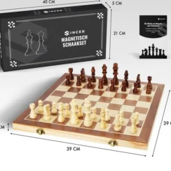 Sincer Magnetisch Schaakbord Met Staunton Schaakstukken 2 EXTRA Koninginnen Inclusief E-book Met Schaakregels - Houten Handgemaakte Schaakset/Schaakspel Voor Volwassenen GROOT FORMAAT Van 39x39cm -Spellen-voor-volwassenen Verkoop 550x462 10