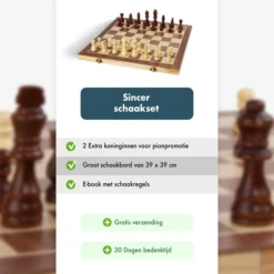 Sincer Magnetisch Schaakbord Met Staunton Schaakstukken 2 EXTRA Koninginnen Inclusief E-book Met Schaakregels - Houten Handgemaakte Schaakset/Schaakspel Voor Volwassenen GROOT FORMAAT Van 39x39cm -Spellen-voor-volwassenen Verkoop 550x550 374