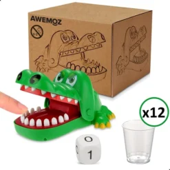 AWEMOZ Krokodil Met Kiespijn - Bijtende Krokodil Spel - 12 Plastic Shotglaasjes + Unieke Dobbelsteen - Drankspel - Drinking Game - Drank Spelletjes -Spellen-voor-volwassenen Verkoop 550x550 449