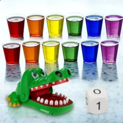 AWEMOZ Krokodil Met Kiespijn - Bijtende Krokodil Spel - 12 Plastic Shotglaasjes + Unieke Dobbelsteen - Drankspel - Drinking Game - Drank Spelletjes -Spellen-voor-volwassenen Verkoop 550x550 450