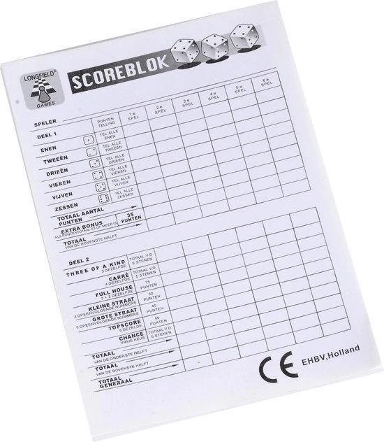 Longfield Yathzee Scoreblok 1 Stuks - 100 Pagina's 2 Longfield Yathzee Scoreblok 1 Stuks - 100 Pagina's - Afbeelding 2