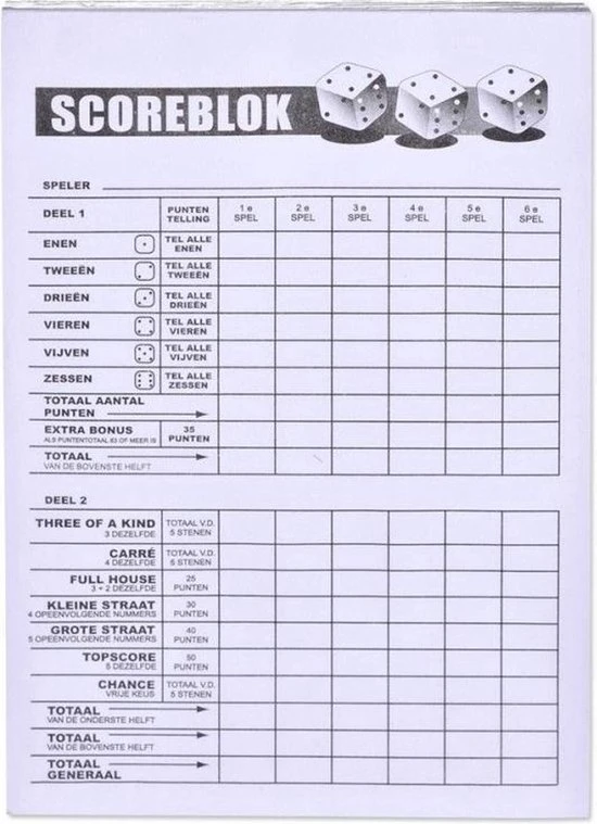 Longfield Yathzee Scoreblok 1 Stuks - 100 Pagina's 3 Longfield Yathzee Scoreblok 1 Stuks - 100 Pagina's - Afbeelding 3