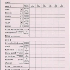 Haza Compleet Yahtzee Spel Set 100 Vellen Scoreblok/6 Dobbelstenen/1 Beker - Familiespellen - Dobbelspellen - Dobbelspel -Spellen-voor-volwassenen Verkoop 550x767 15