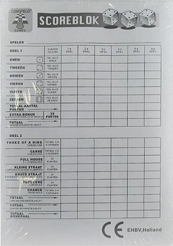 Longfield Yathzee Scoreblok 1 Stuks - 100 Pagina's 1 Longfield Yathzee Scoreblok 1 Stuks - 100 Pagina's